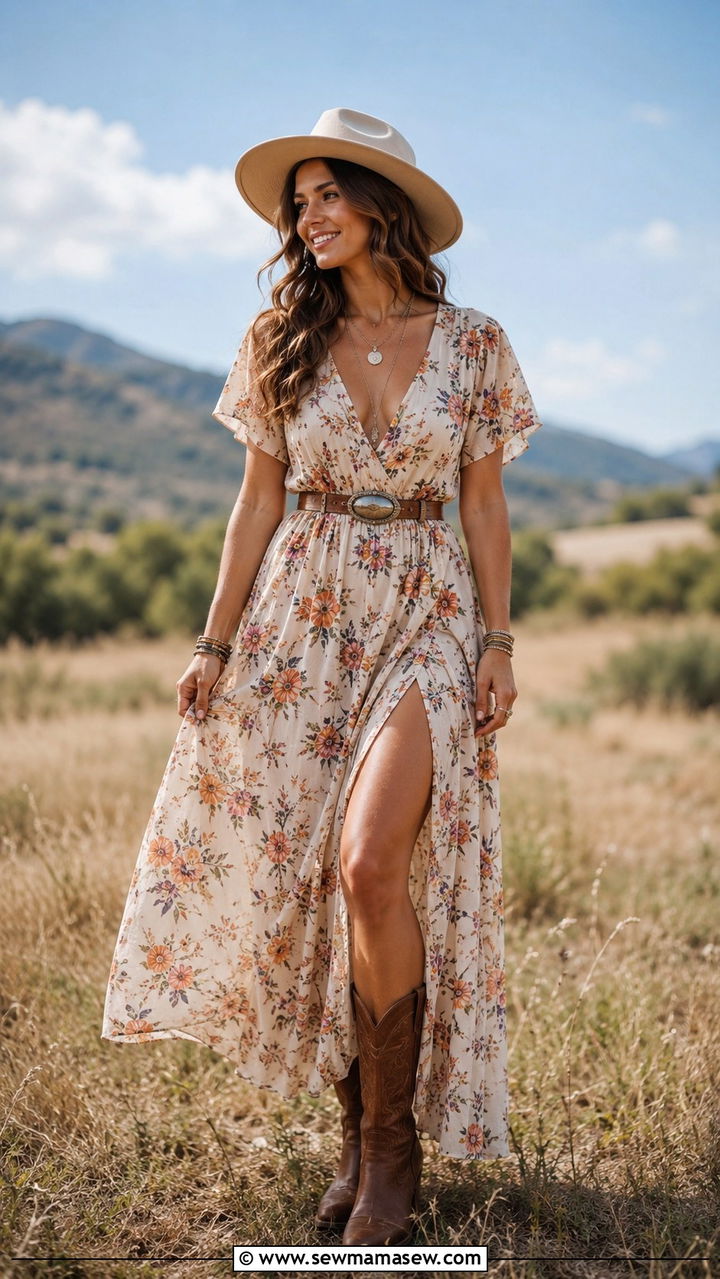 Maxi Dress With Western Boots - 30 Spring outfits with boots