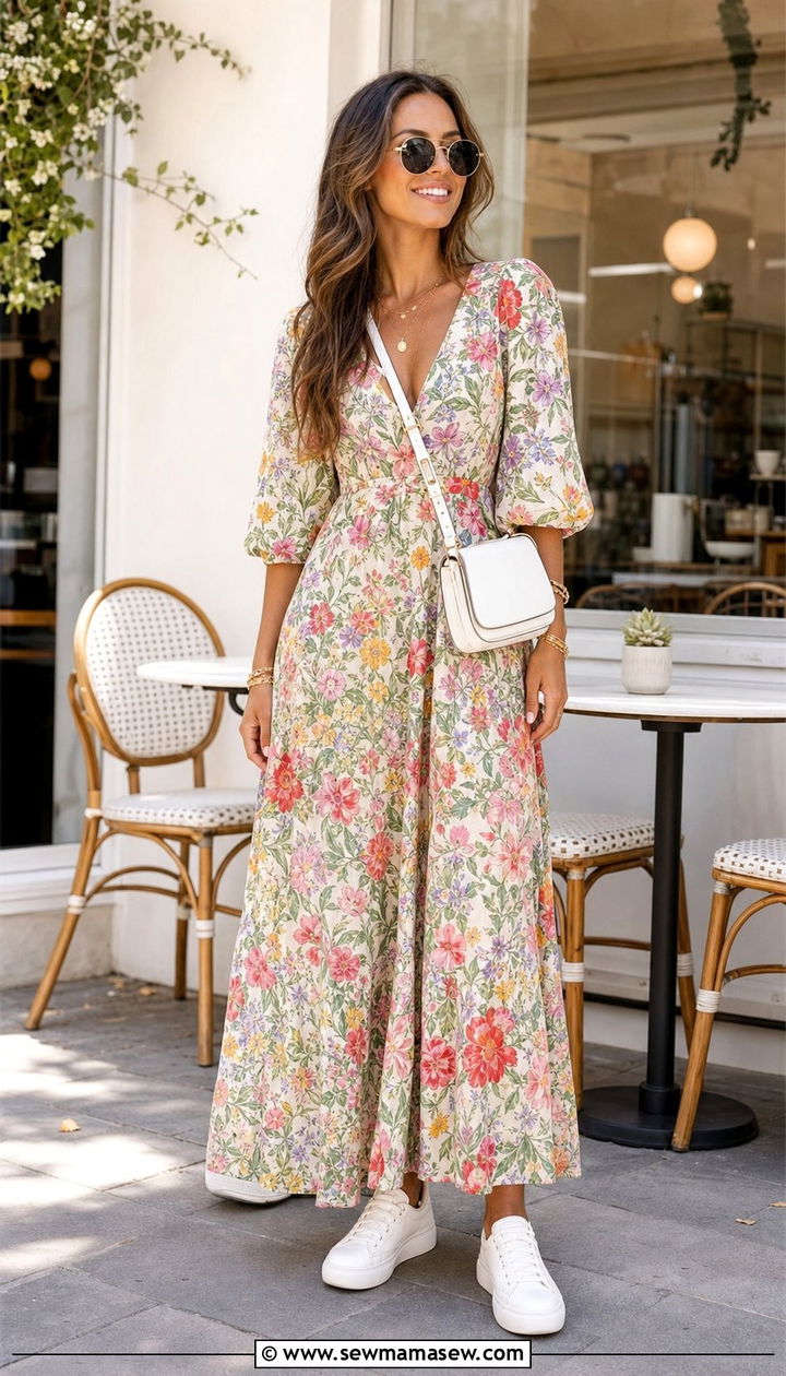 Maxi Dress With White Sneakers - 35 casual maxi dress outfits