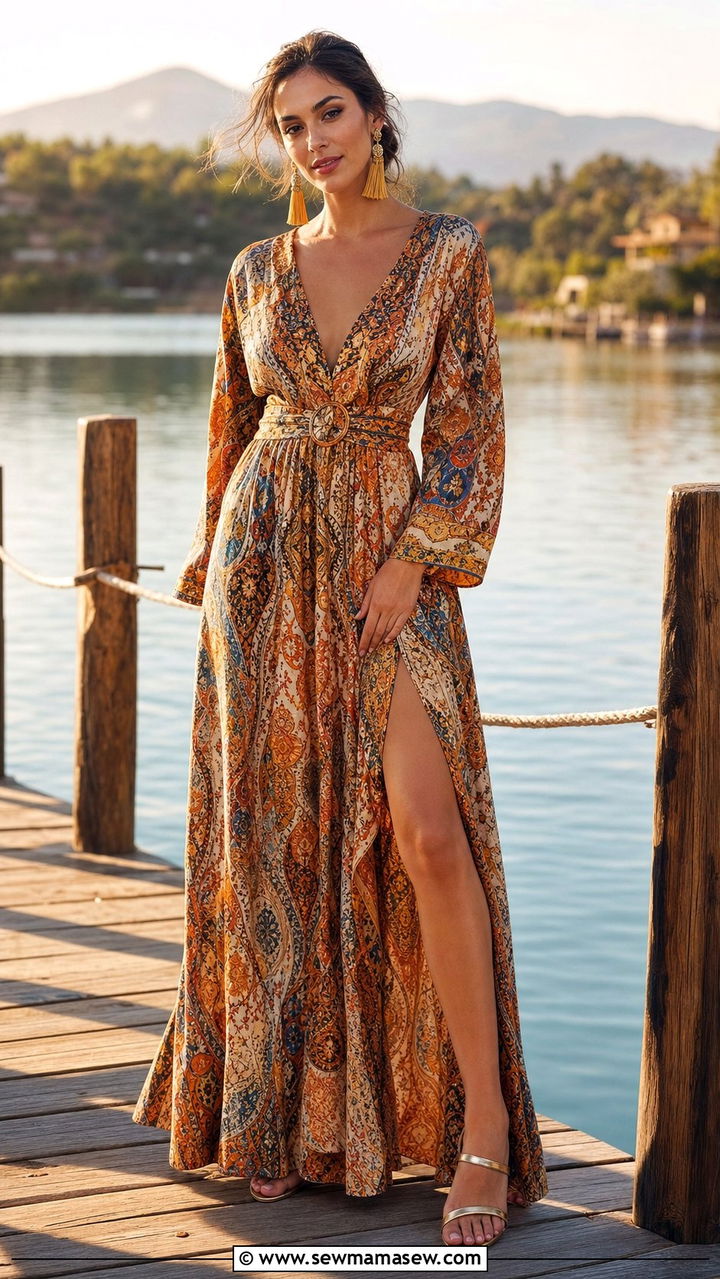 Maxi Dress With a Thigh High Slit - 25 Summer lake day outfit ideas