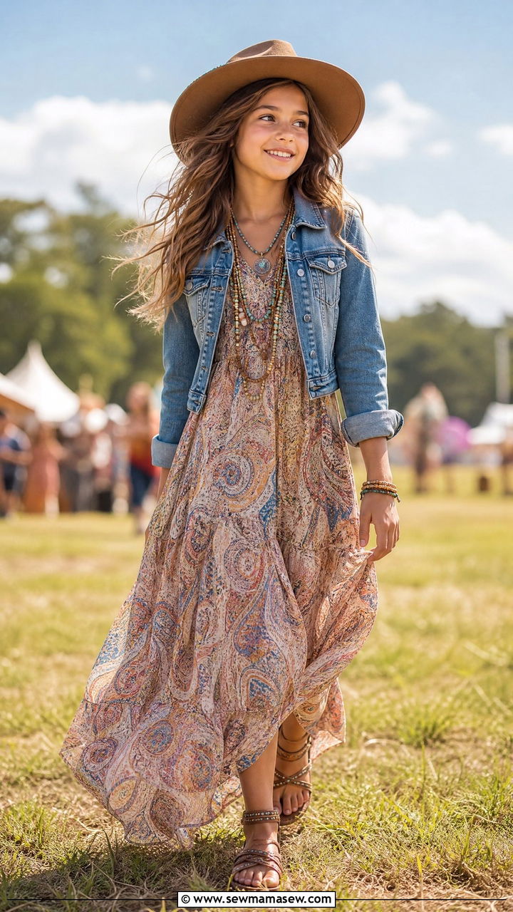 Maxi Dress and Cropped Denim Jacket Outfit - 30 Tween outfit ideas aesthetic
