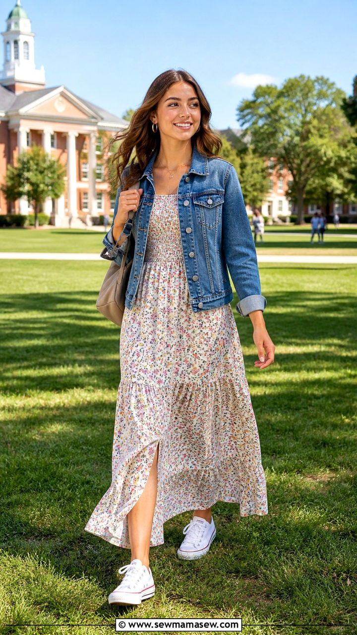Maxi Dress and Denim Jacket - 40 back to school outfits