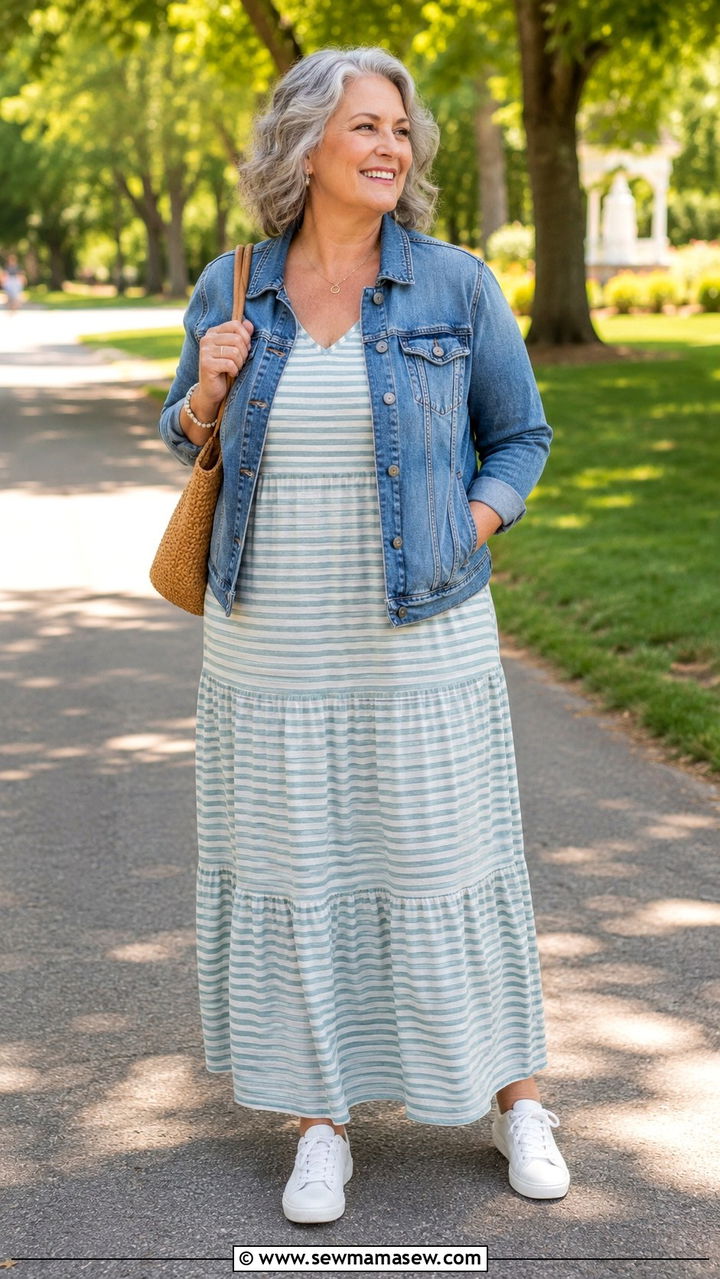Maxi Dress and Denim Jacket Plus Size Over 70 - 25 Plus size outfit ideas for women over 70