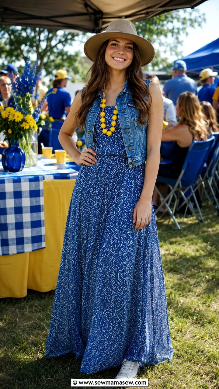 Maxi Dress and Denim Vest - 30 Tailgate outfit ideas college