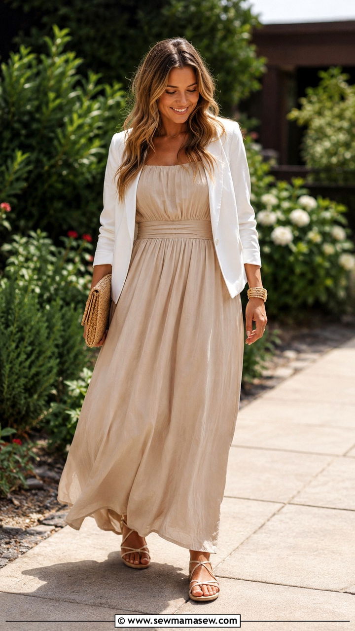Maxi Dress and Lightweight Blazer for Outdoor Ceremony - 25 Nursing school graduation outfit ideas