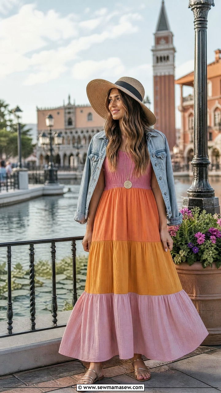 Maxi Dress and Lightweight Denim Jacket Outfit - 30 Disney World outfit ideas summer