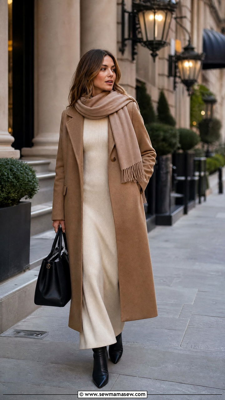 Maxi Dress and Long Wool Coat Outfit - 35 how to style maxi dress outfits