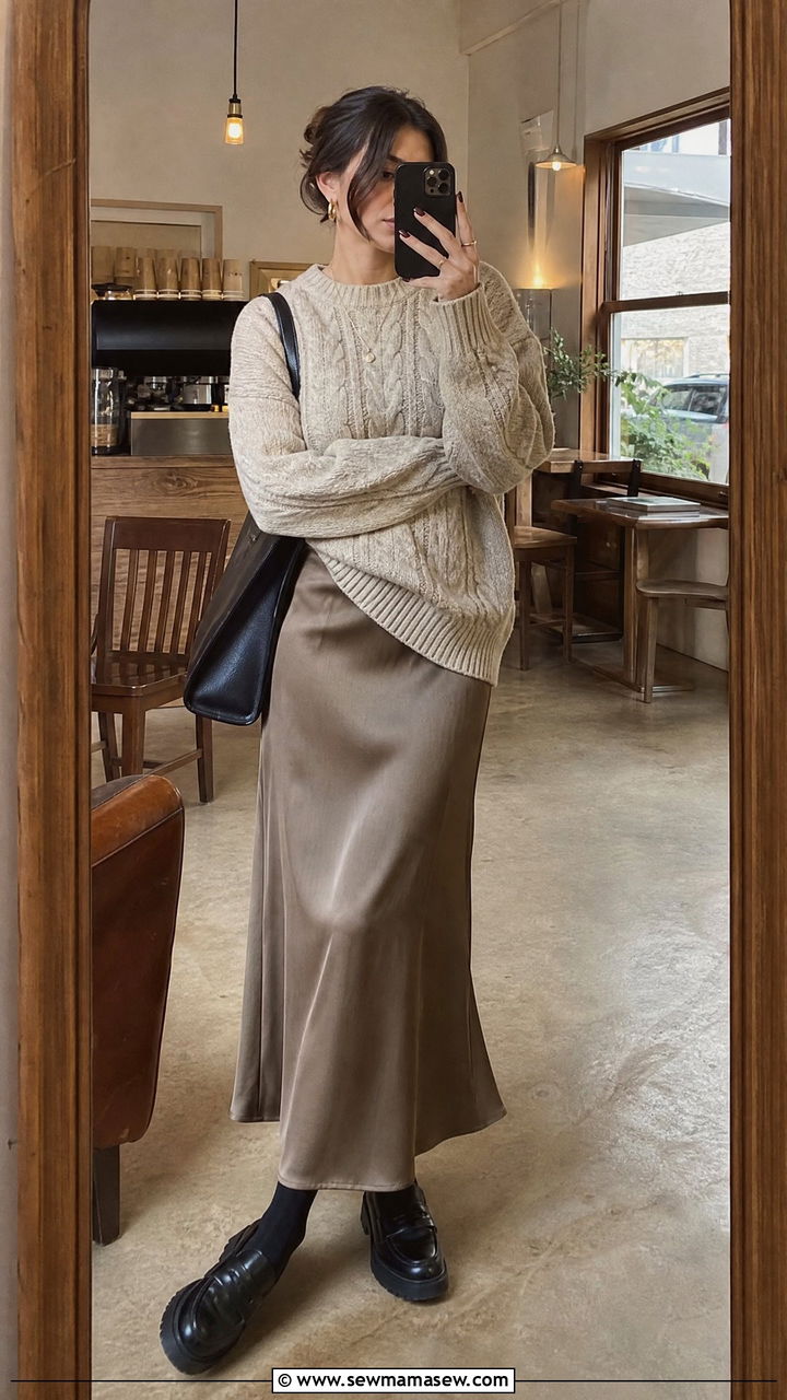 Maxi Dress and Oversized Knit Sweater Outfit - 35 how to style maxi dress outfits
