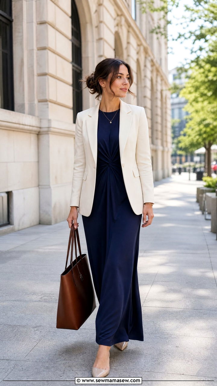 Maxi Dress and Structured Blazer Internship Look - 25 First day of internship outfit ideas