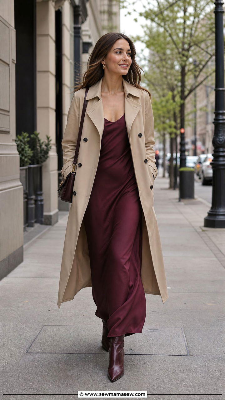 Maxi Dress and Trench Coat Outfit - 35 how to style maxi dress outfits