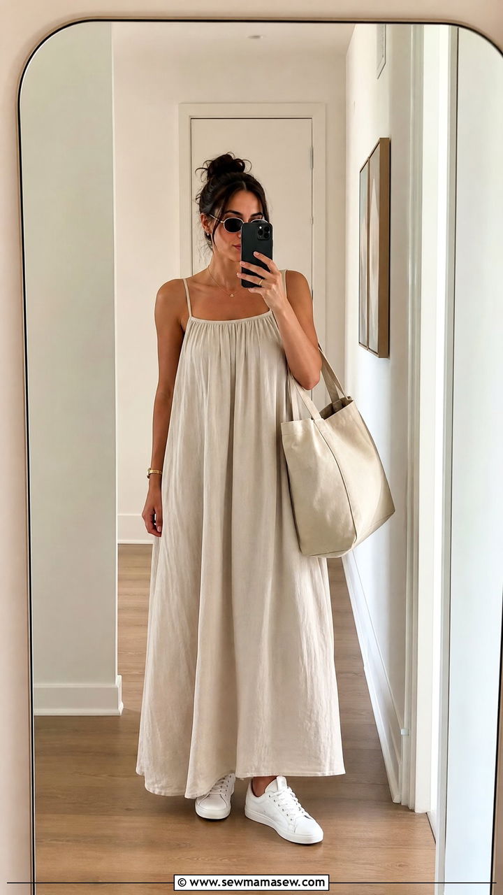 Maxi Dress and White Sneakers Outfit - 35 how to style maxi dress outfits