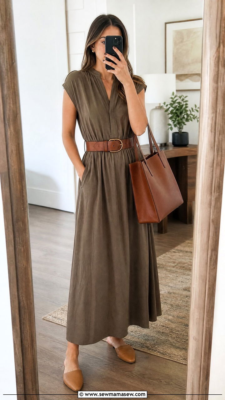 Maxi Dress with Belt Cinched Waist Outfit - 35 how to style maxi dress outfits
