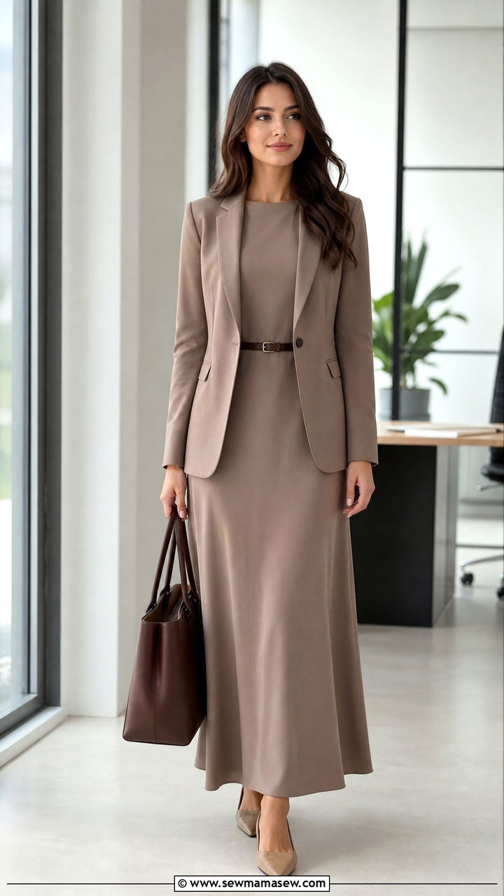 Maxi Dress with Blazer for Work - 35 maxi dress outfits inspo