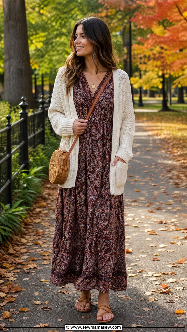 Maxi Dress with Cardigan Outfit - 35 maxi dress outfits inspo