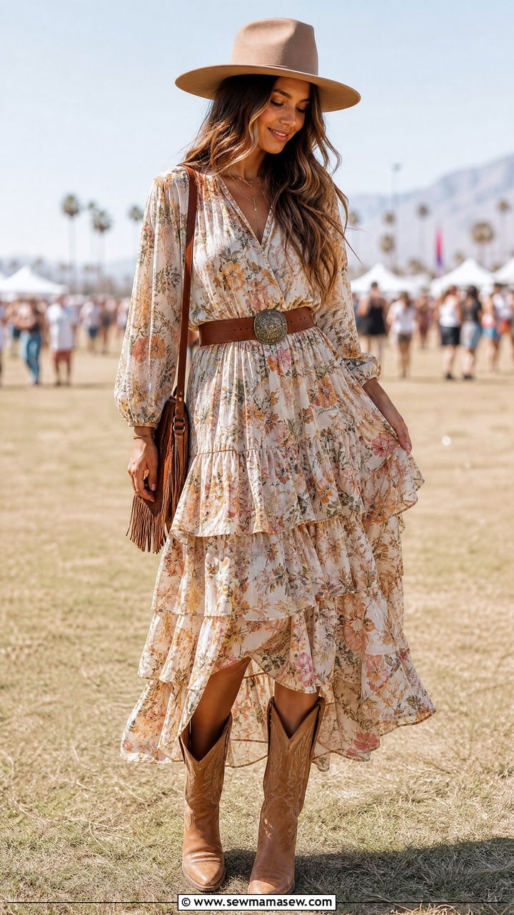 Maxi Dress with Cowboy Boots Outfit - 35 maxi dress outfits inspo