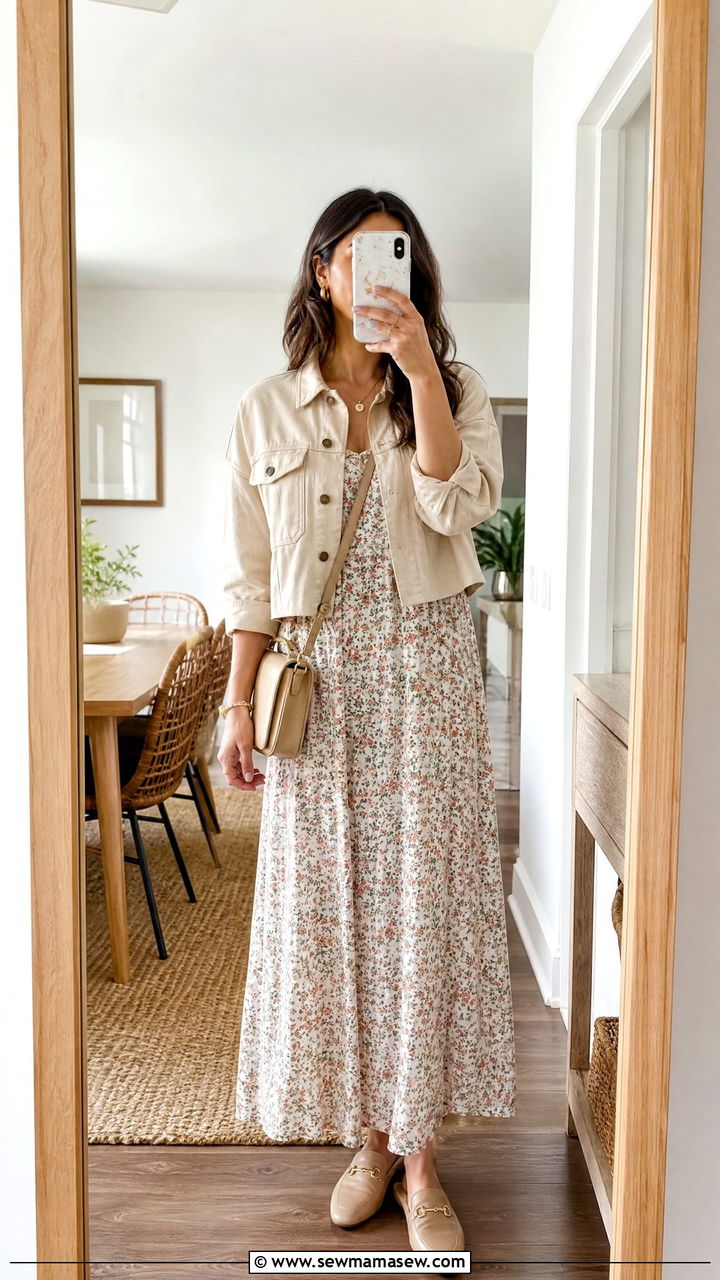 Maxi Dress with Cropped Jacket Outfit - 35 how to style maxi dress outfits