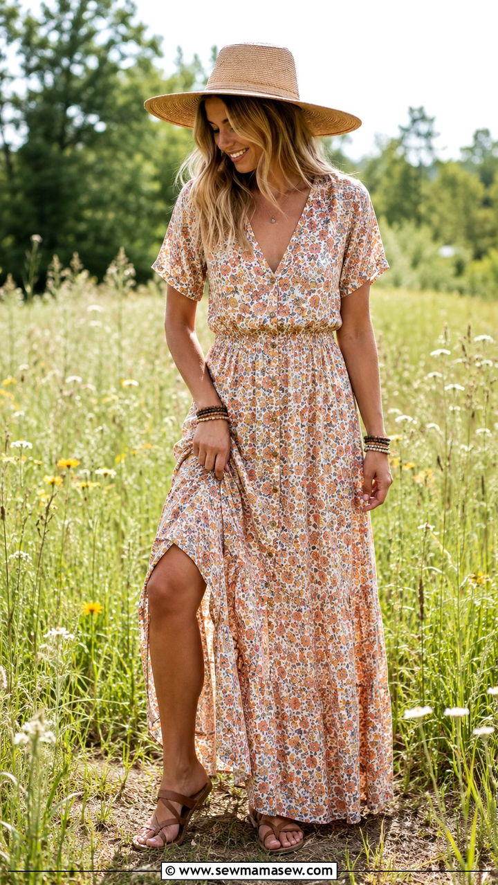 Maxi Dress with Defined Waist Spring Outfit - 20 spring outfits for women with big bust