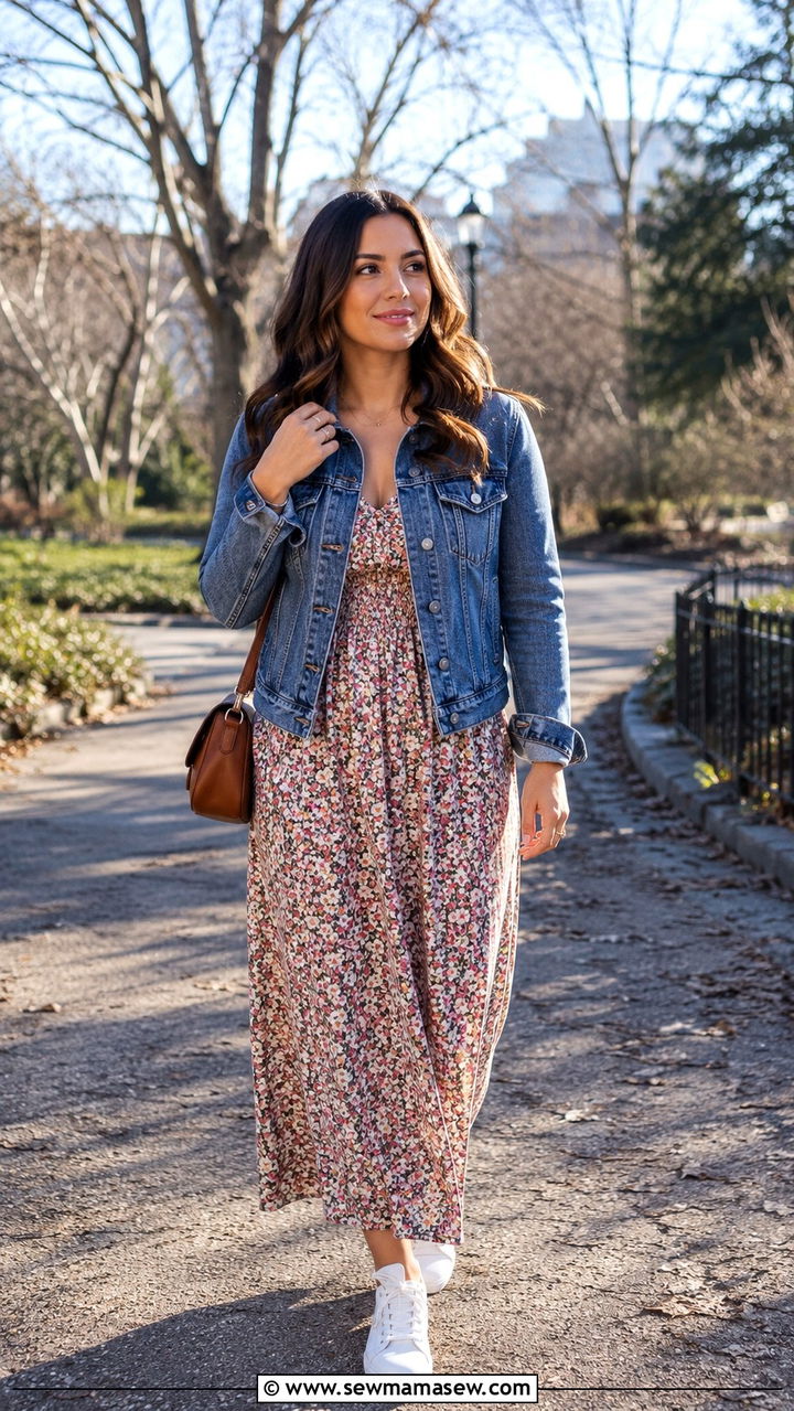 Maxi Dress with Denim Jacket - 20 Faisalabad outfit ideas