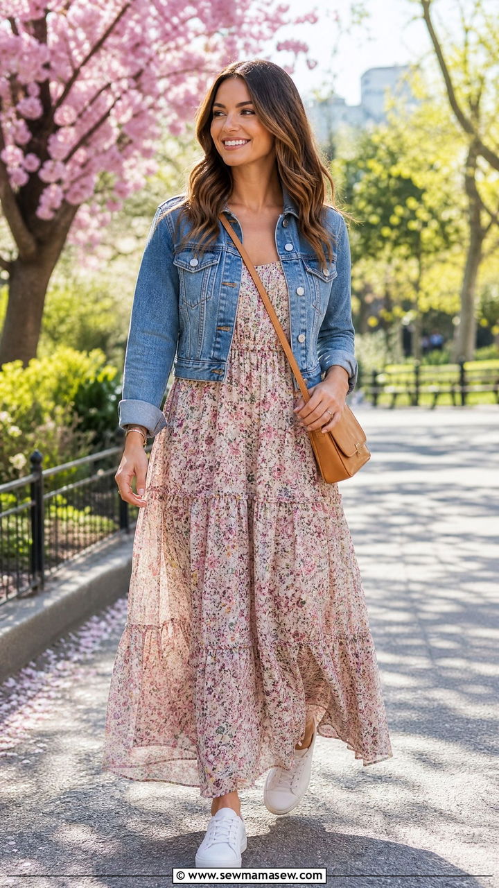 Maxi Dress with Denim Jacket Outfit - 35 how to style maxi dress outfits