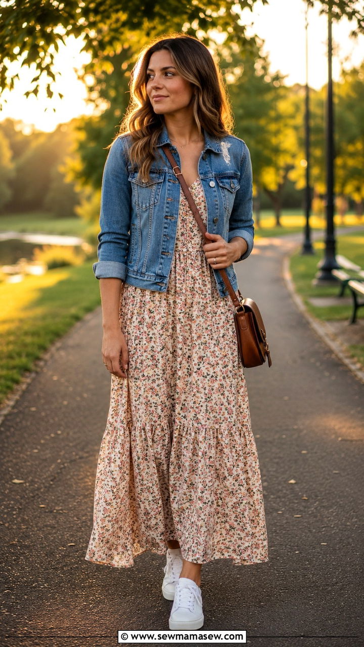 Maxi Dress with Denim Jacket Outfit - 30 Late summer outfits