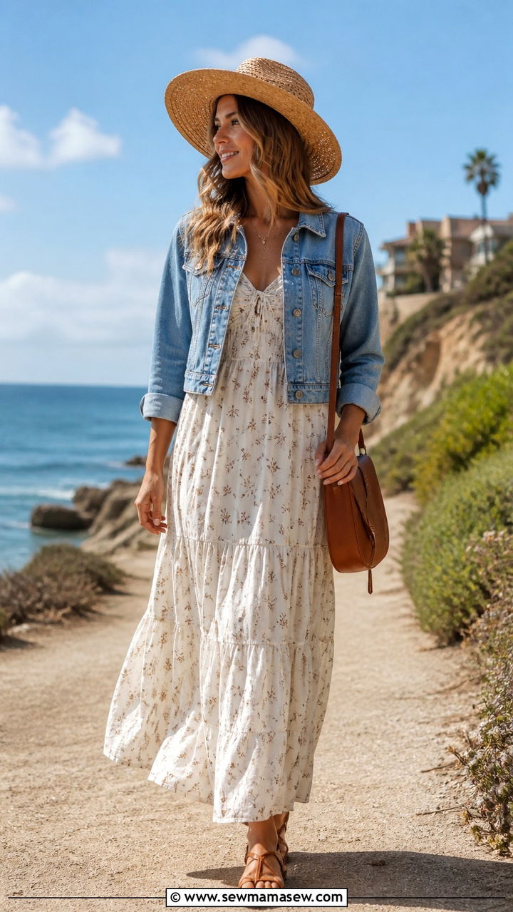 Maxi Dress with Denim Jacket Outfit - 40 Classic outfit ideas