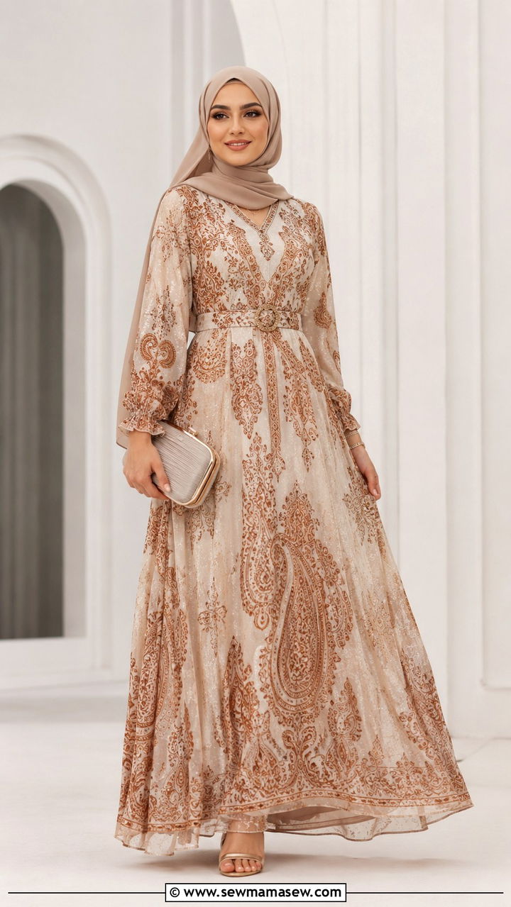 Maxi Dress with Henna Print - 20 Modest outfit ideas for Henna night
