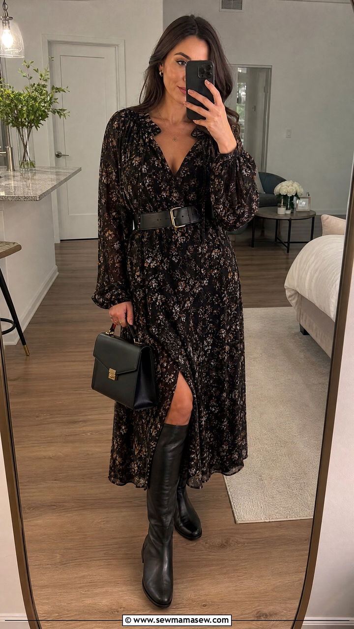 Maxi Dress with Knee High Boots Outfit - 35 how to style maxi dress outfits