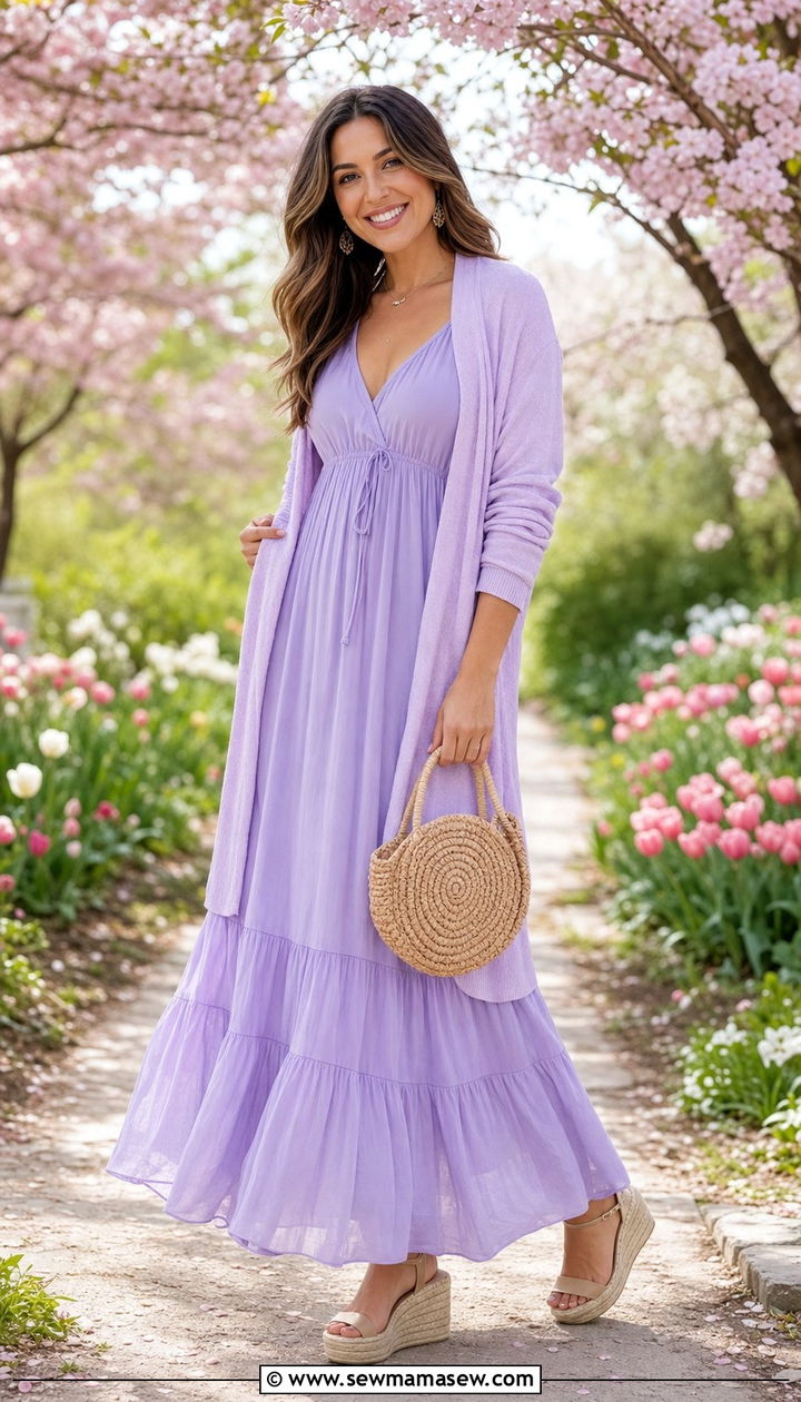Maxi Dress with Lightweight Cardigan - 25 Spring Sunday outfit ideas