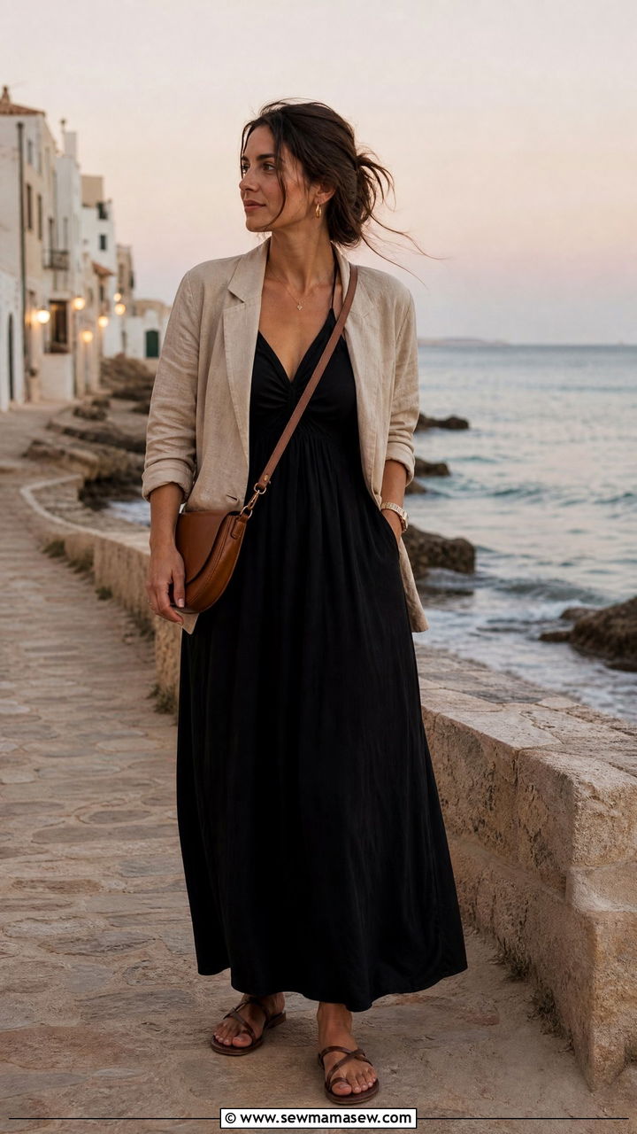 Maxi Dress with Lightweight Jacket - 35 hot weather outfits 2026