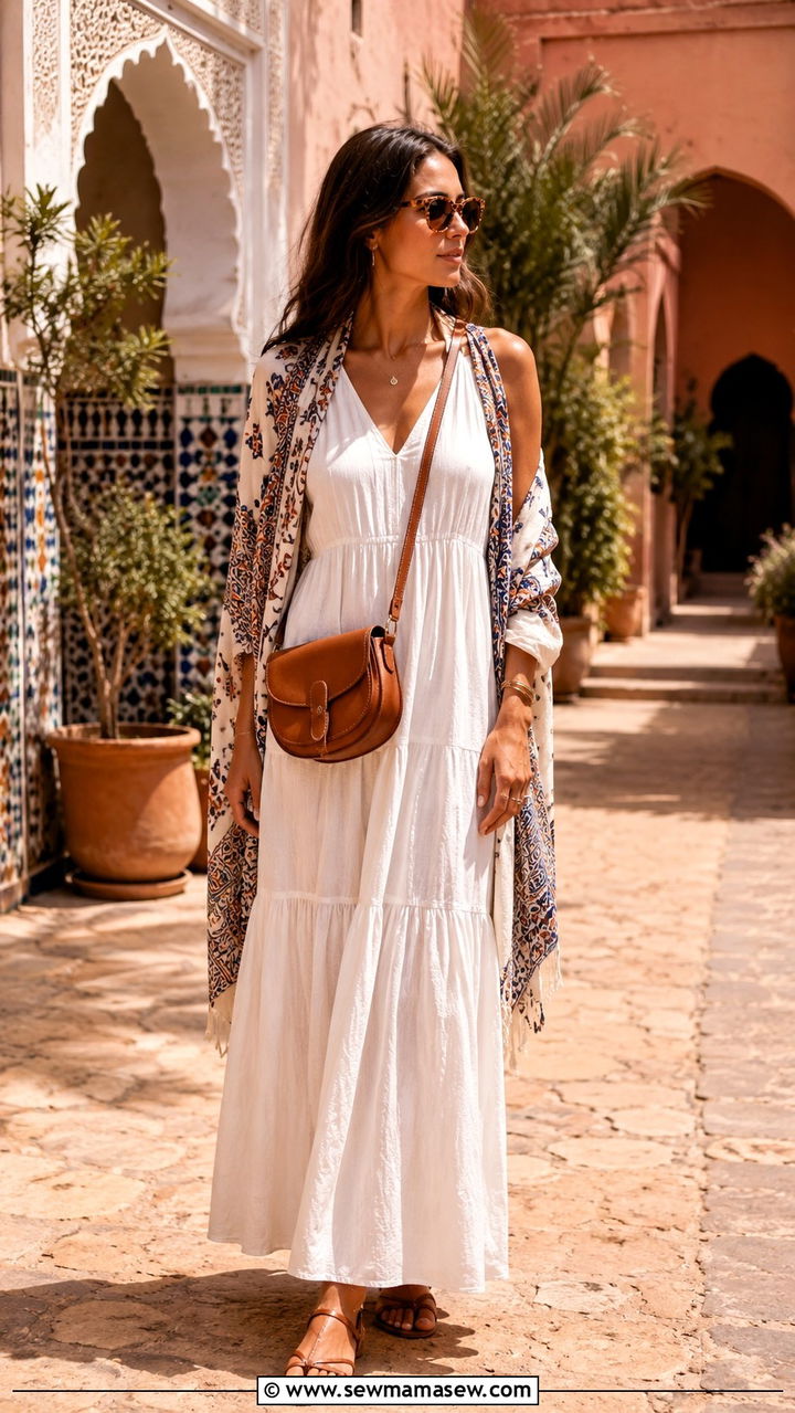 Maxi Dress with Lightweight Scarf - 20 Modest outfit ideas for Morocco