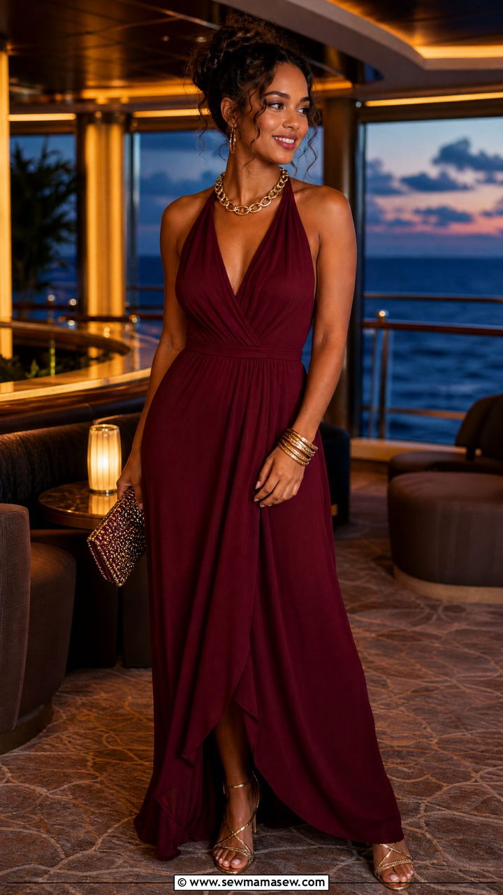 Maxi Dress with Metallic Accessories - 25 Caribbean cruise outfit ideas 2026