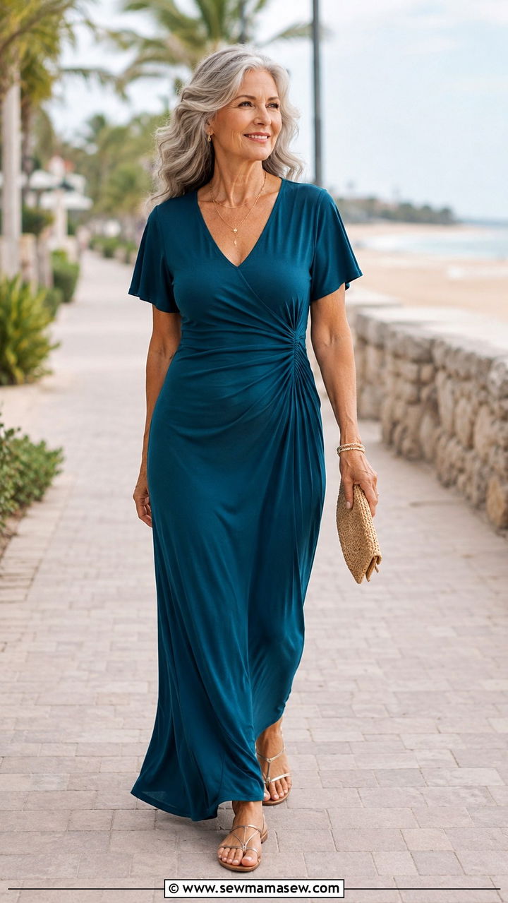 Maxi Dress with Ruched Side Detail - 20 Outfit ideas for menopause belly