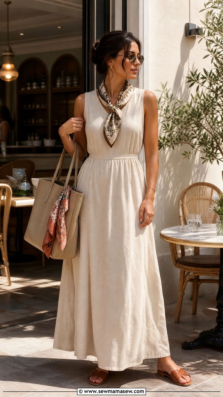 Maxi Dress with Silk Scarf Outfit - 35 how to style maxi dress outfits