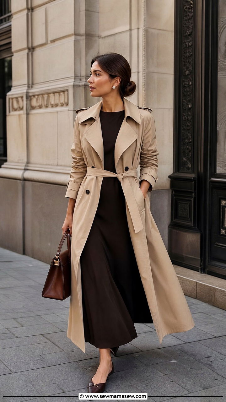 Maxi Dress with Trench Coat Outfit - 35 maxi dress outfits inspo
