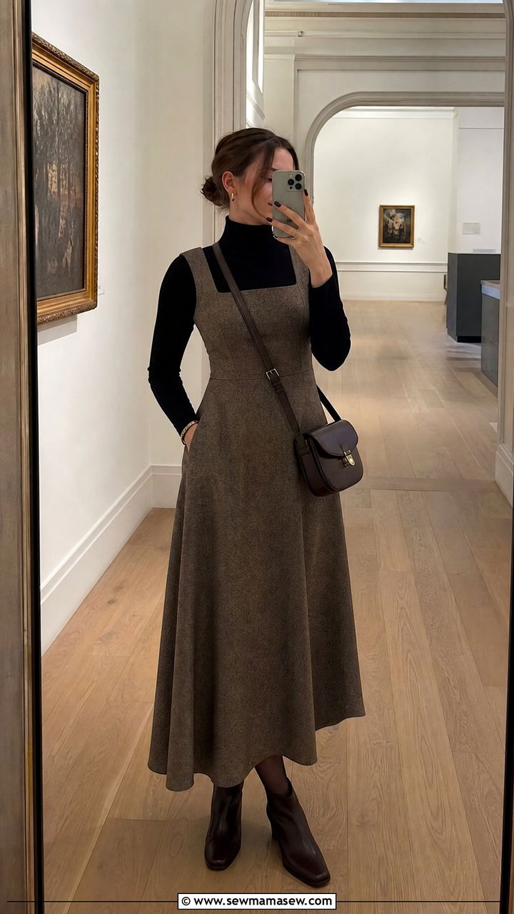 Maxi Dress with Turtleneck Underneath Outfit - 35 how to style maxi dress outfits