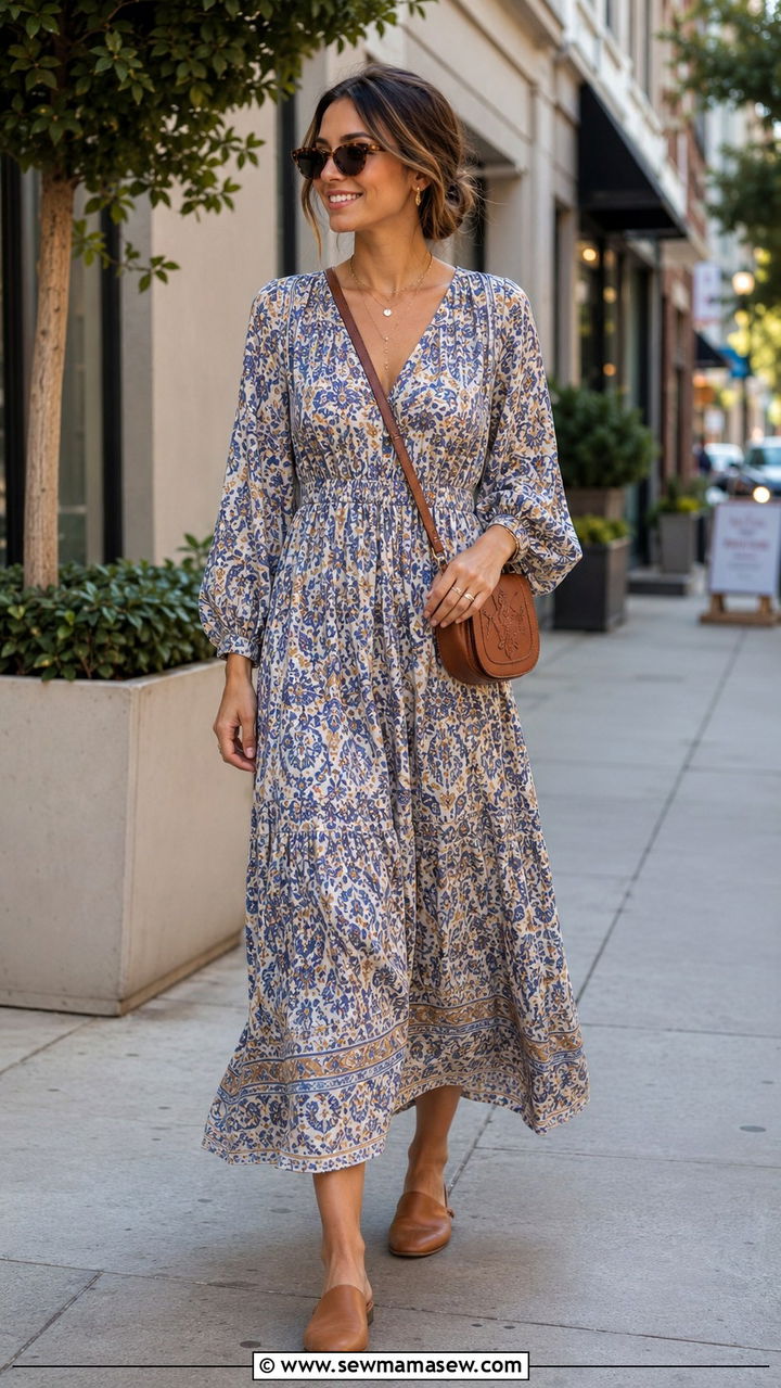 Maxi Dress with a Leather Crossbody Bag - 30 spring maxi dress outfit ideas