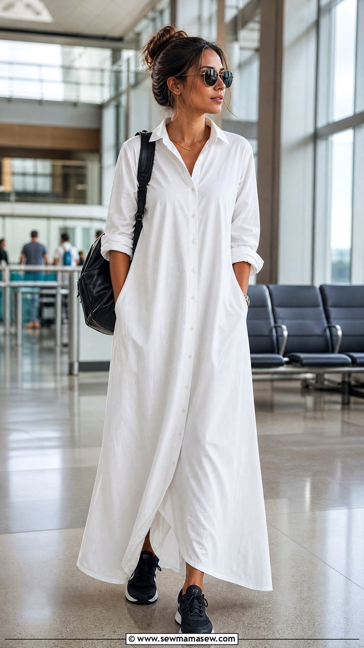 Maxi Shirt Dress With Running Sneakers - 30 Maxi dress outfit ideas with sneakers