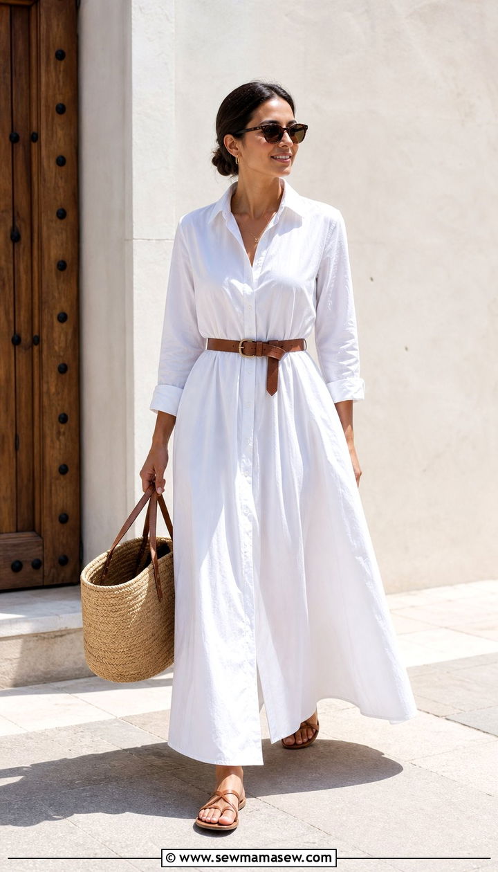 Maxi Shirt Dress With Waist Belt - 25 classy modest classy outfits