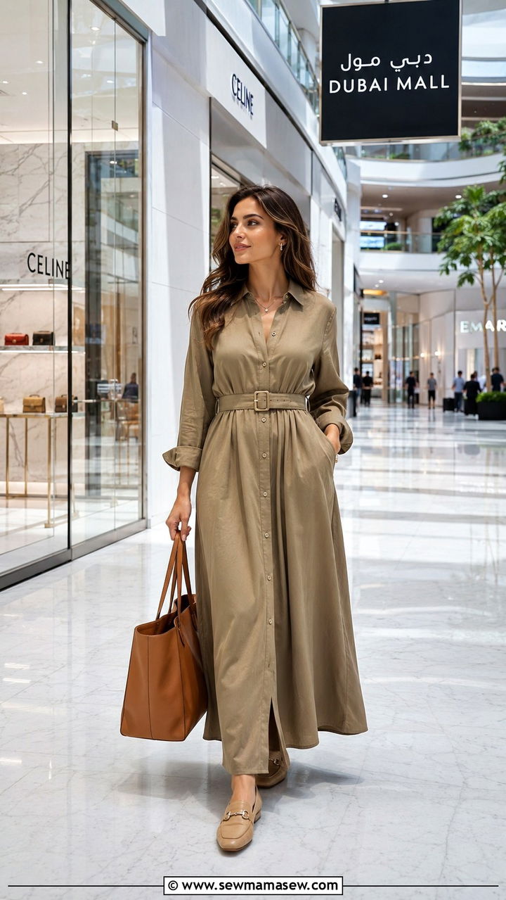 Maxi Shirt Dress with Belt Dubai Mall - 30 Dubai outfit ideas modest