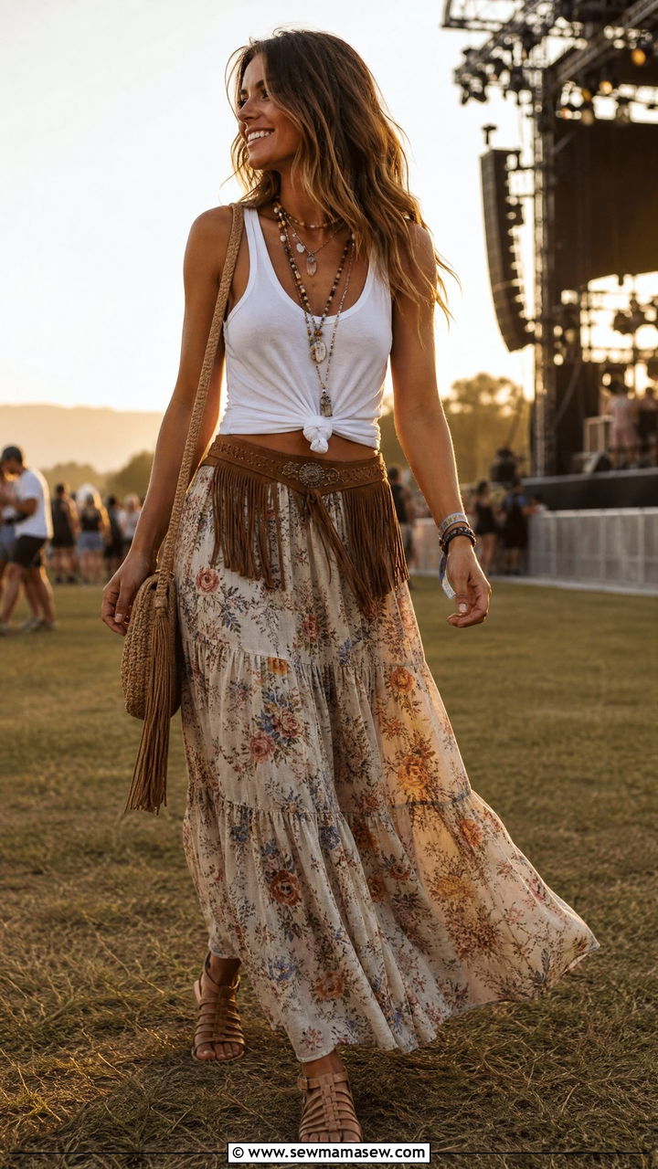 Maxi Skirt And Knotted Tank Outfit - 25 Firefly Festival outfit ideas