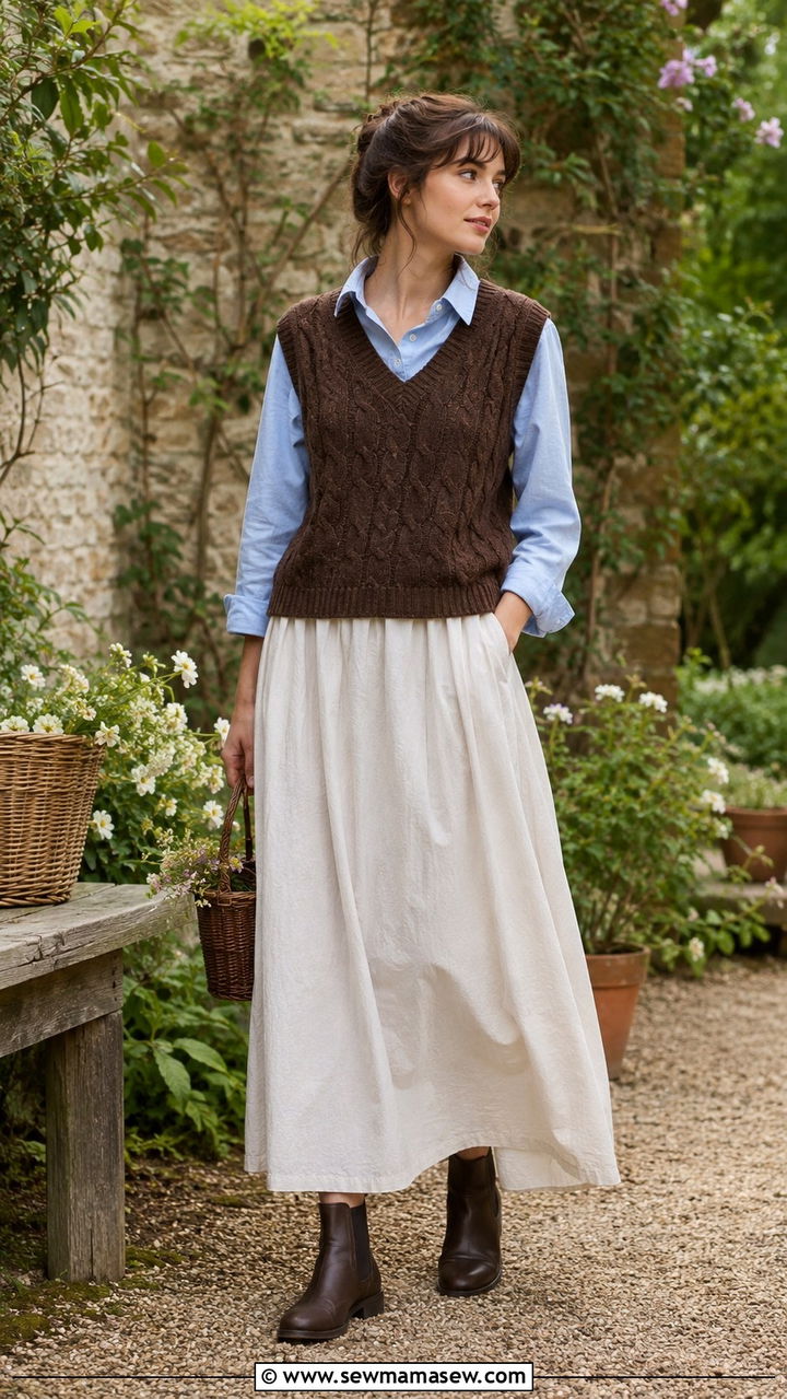 Maxi Skirt Knit Vest And Button Down - 25 poetcore outfits