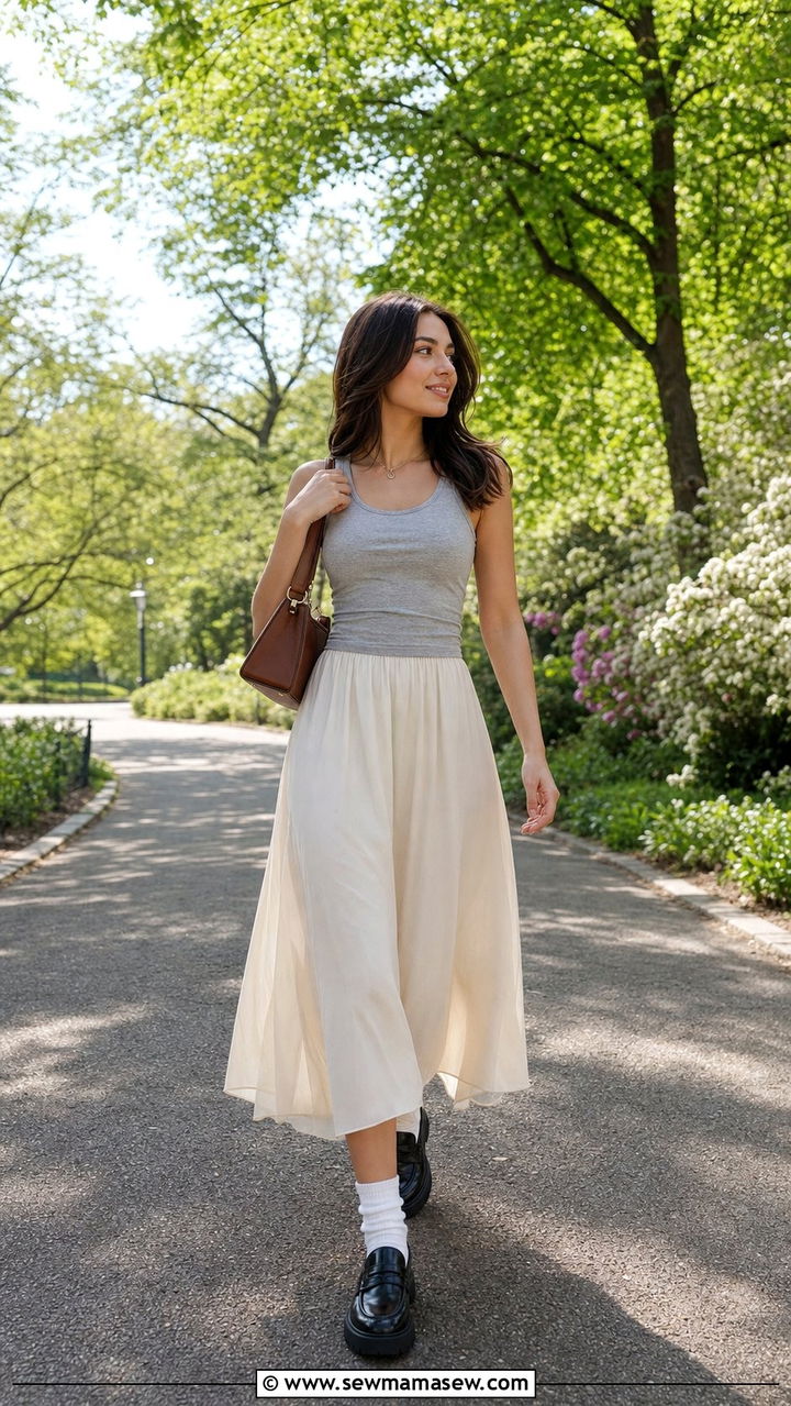 Maxi Skirt With Basic Tank And Loafers - 25 Emma Chamberlain spring outfit ideas