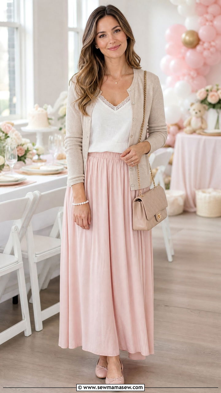 Maxi Skirt With Cardigan And Ballet Flats - 35 maxi skirt outfits aesthetic