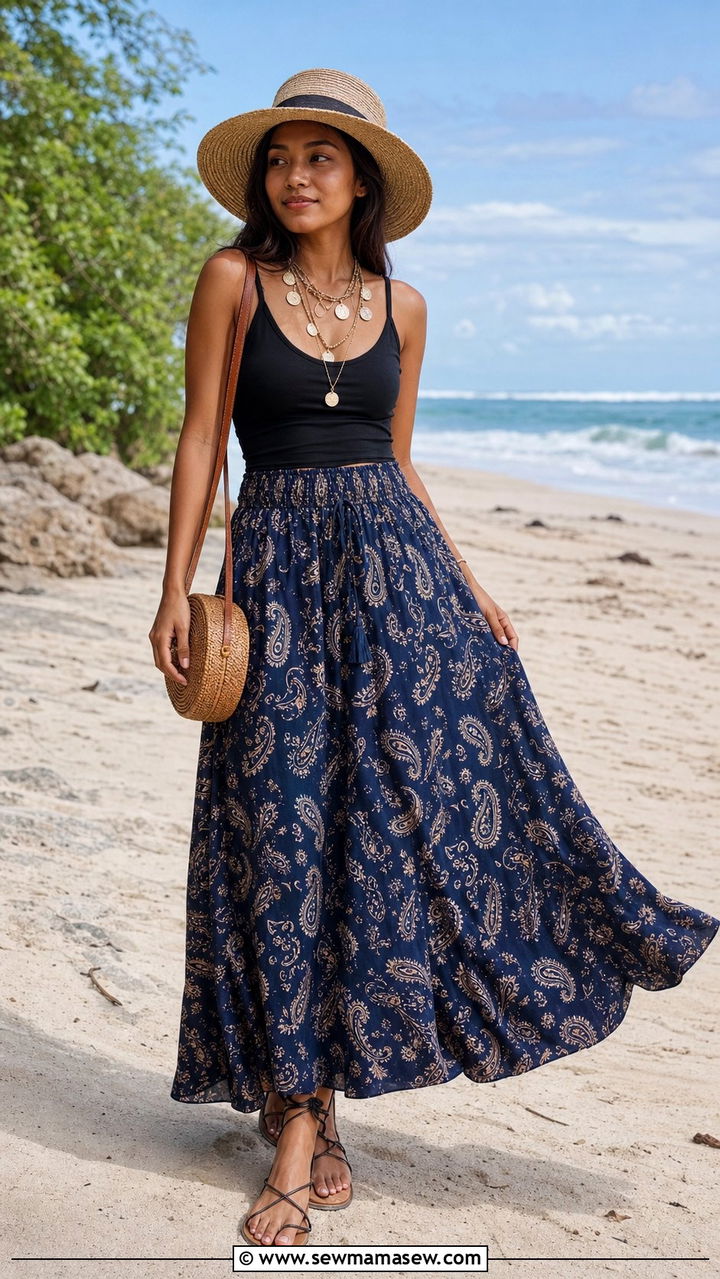 Maxi Skirt With Fitted Tank Top Boho Look - 35 boho chic outfits ideas