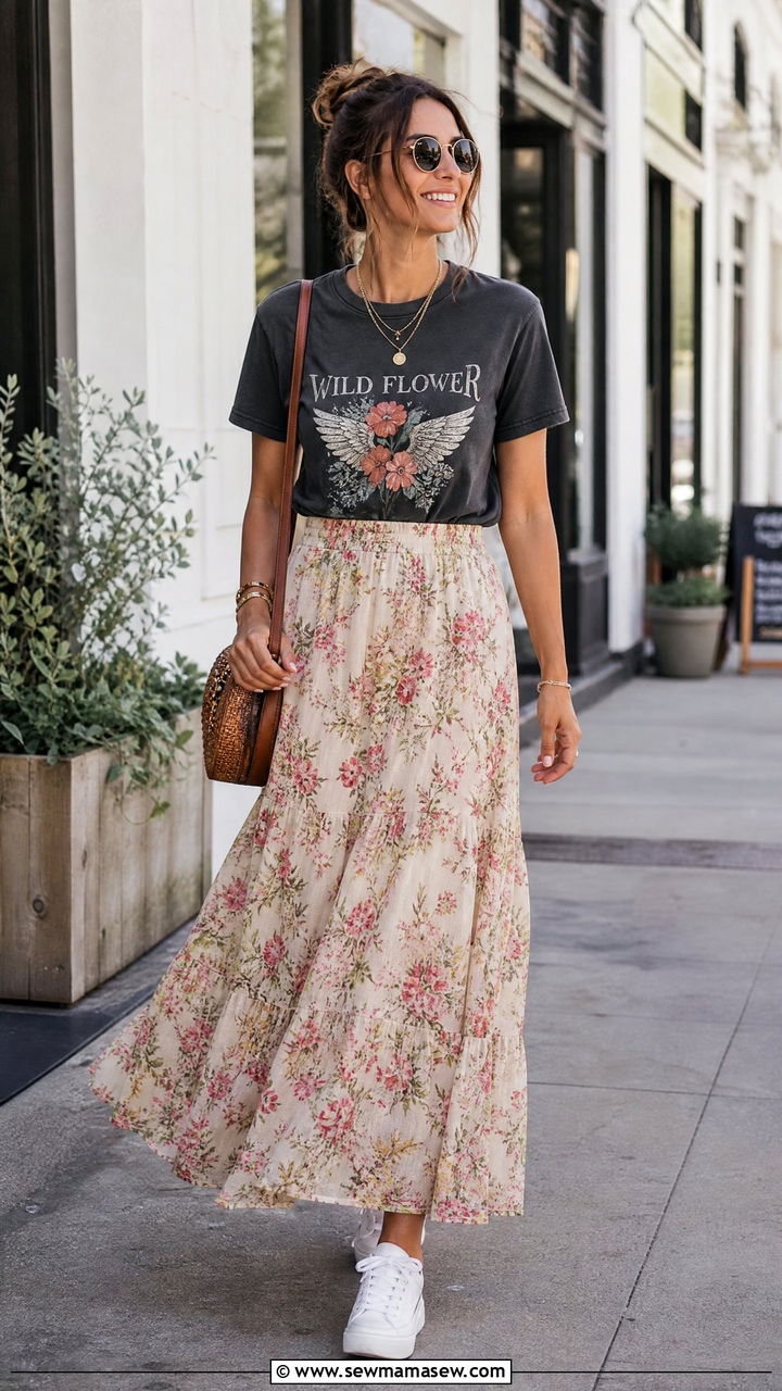 Maxi Skirt With Graphic Tee - 35 Midsize summer outfit ideas