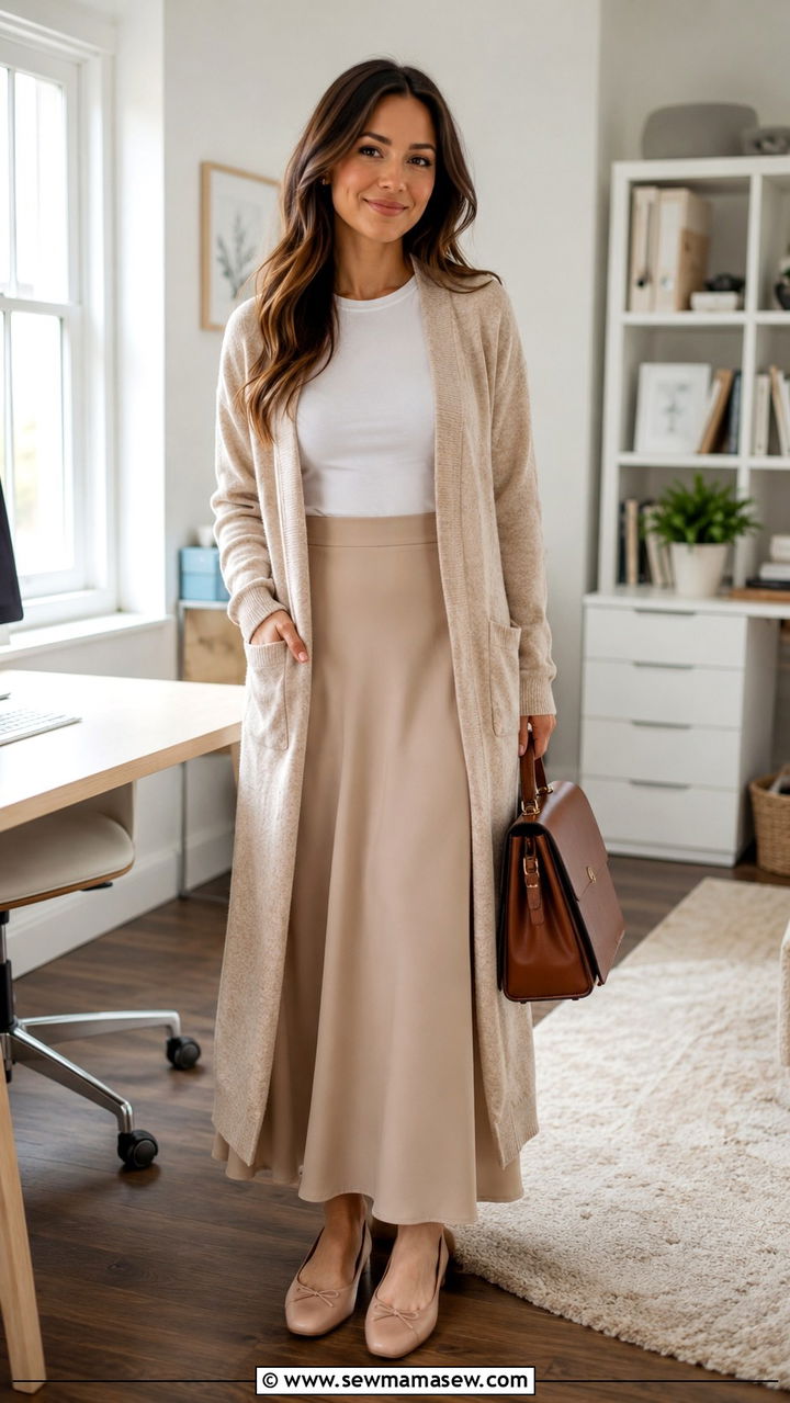 Maxi Skirt With Long Cardigan - 30 Maxi skirt outfit ideas for work
