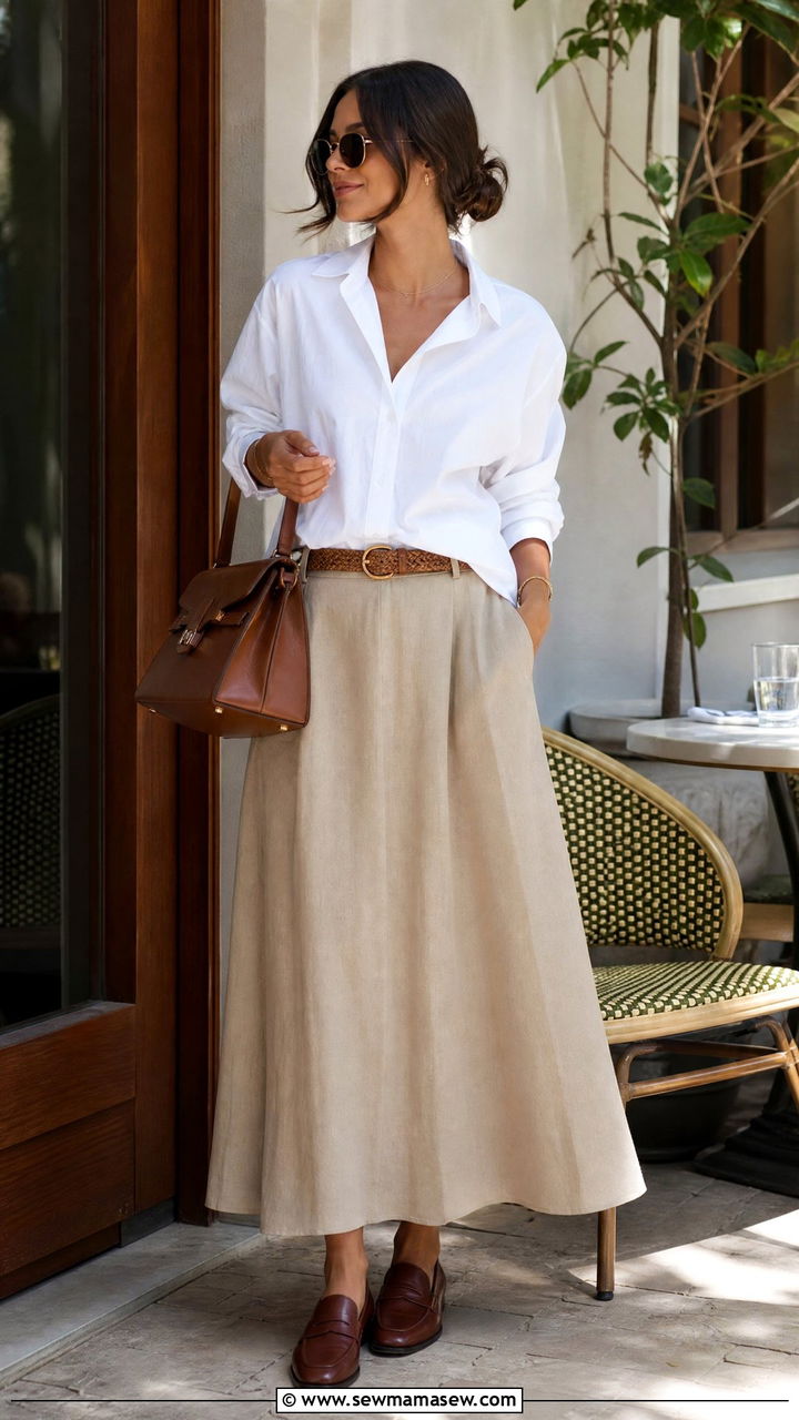 Maxi Skirt With Oversized Button Down And Loafers - 35 maxi skirt outfits aesthetic