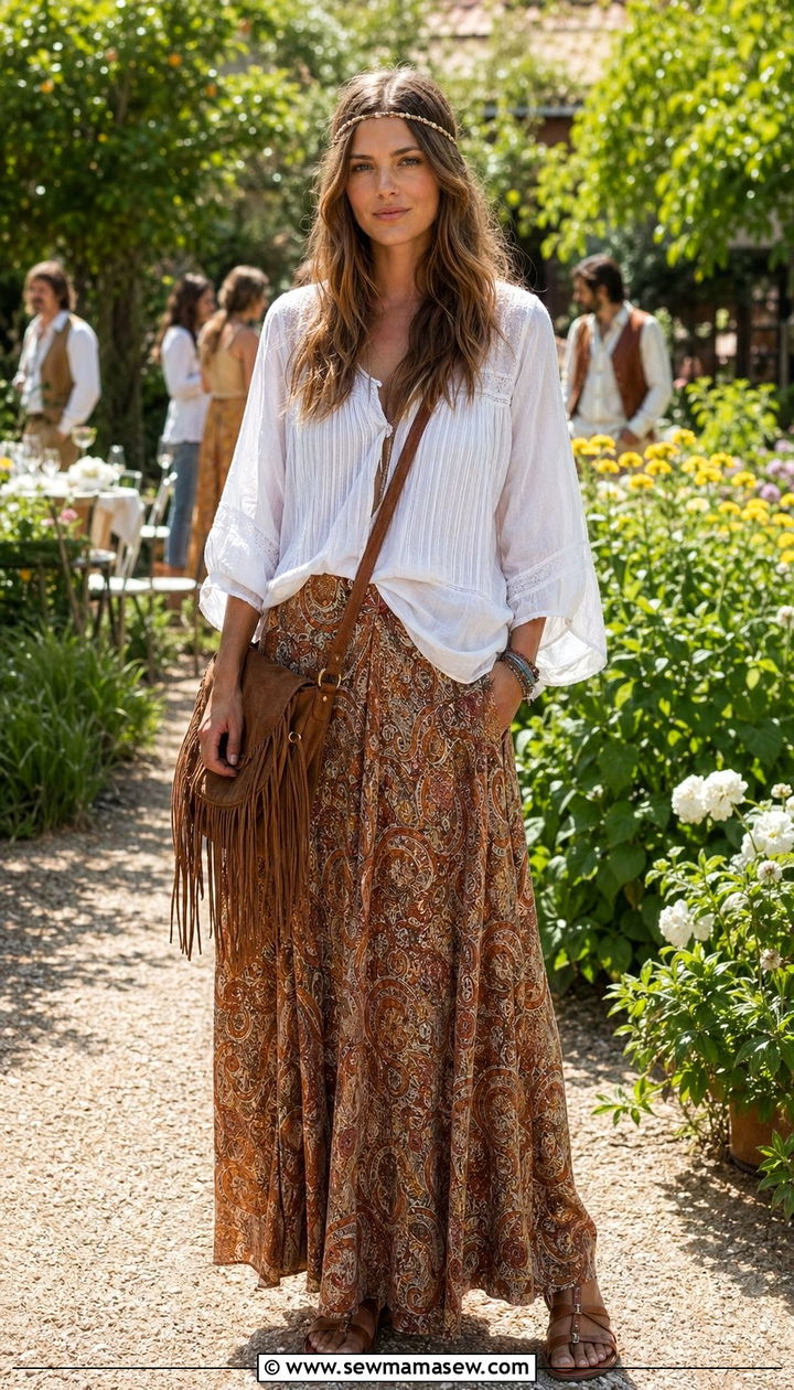 Maxi Skirt With Peasant Blouse - 35 70s outfit ideas