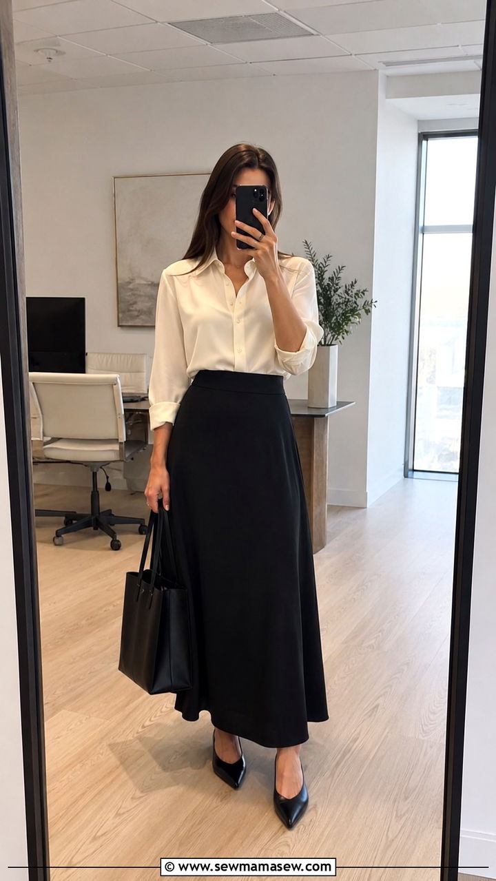 Maxi Skirt With Pointed Flats - 30 Maxi skirt outfit ideas for work