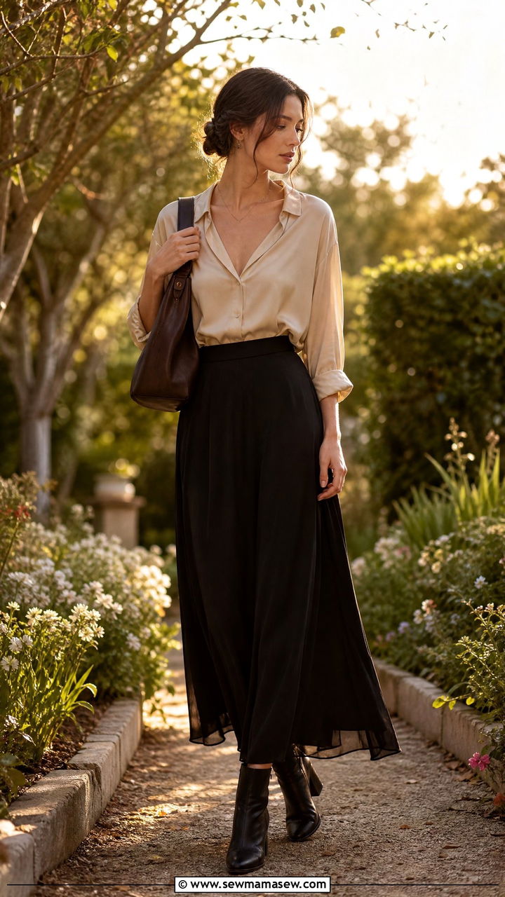 Maxi Skirt With Satin Blouse Outfit - 35 librarian core outfits