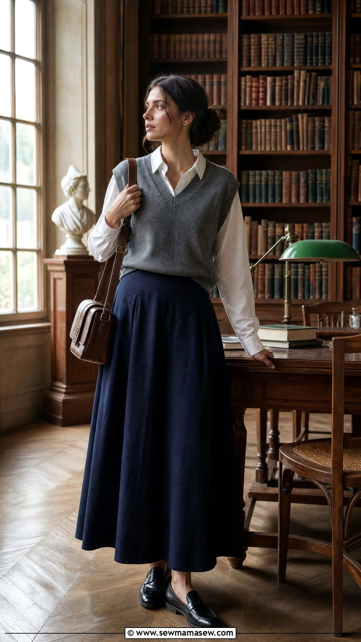 Maxi Skirt With Sweater Vest - 35 maxi skirt outfits inspo